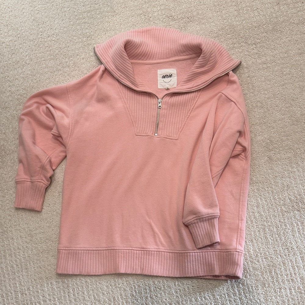 Aerie Pink Quarter-Zip Sweater